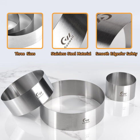 Guowall 4/6/8 inch Stainless Steel Cake Rings for Baking, Mousse Ring Mold Round Biscuit Cutter for Baking Tools