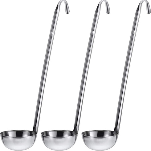 meekoo 3 Pieces Stainless Steel Ladle, 2 oz Soup Handle Ladle with Pouring Rim for Kitchen Cooking Sauce