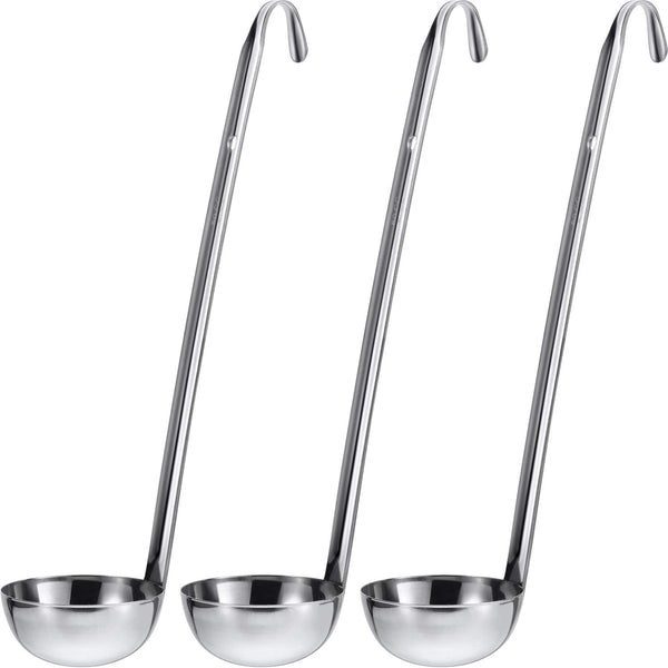 meekoo 3 Pieces Stainless Steel Ladle, 2 oz Soup Handle Ladle with Pouring Rim for Kitchen Cooking Sauce