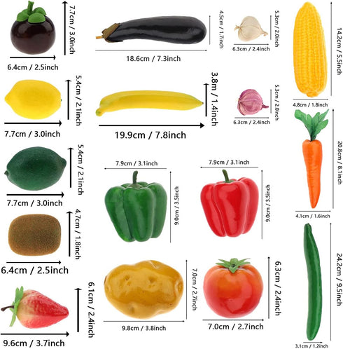 Meiwlong 16 Pcs Fake Vegetables,Realistic Artificial Vegetable and Fruits for Decoration,Fake Veggies Garlic Eggplant