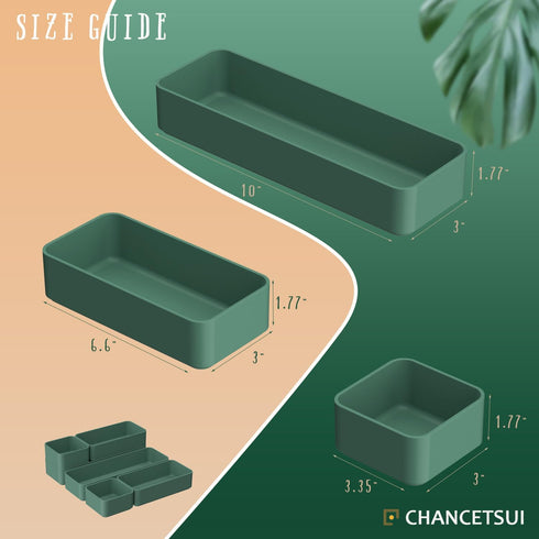 CHANCETSUI 6 PCS Stackable Drawer Organizers Set, Versatile Desk and Vanity Drawer Organizer Trays, Storage Bins for Makeup, Bathroom, Bedroom, Kitchen and Office, Green by CHANCETSUI