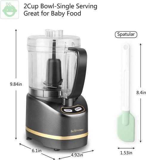 La Reveuse Electric Mini Food Processor with 200 Watts, 2-Cup Prep Bowl for Mincing, Chopping, Grinding, Blending