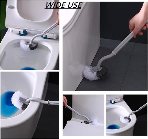 2Pcs Curved Toilet Bowl Brush Without Holder, Durable Bathroom Cleaning Brushes for Deep Cleaning (Gray+White)