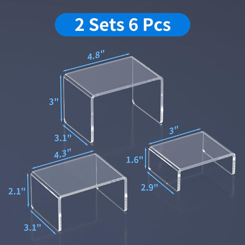 2 Sets,3 -3"x3"x4" NIUBEE Acrylic Display Risers Stand Steps Clear Riser Shelf Showcase for Amiibo Funko POP Figures