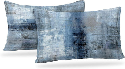Blue and Grey Abstract Art Pillow Cover, Gallery Modern Decorative Throw Pillows Cushion Cover, Set of 2