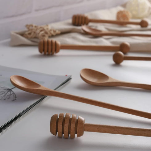 2pcs 6inch Honey Dipper Stick and 2pcs 7.87inch Long Handle Coffee Stirring Spoons for Home Kitchen