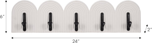 Sagebrook Home 24" White Wall Hooks - Elegant 5-Arch Design, Robust MDF and Iron, Home Organization Must-Have