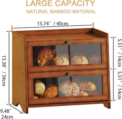 Countertop, Counter BAMBANG Bread Box for Kitchen Extra Large Bamboo Bread Storage Container for Homemade Bread, Double