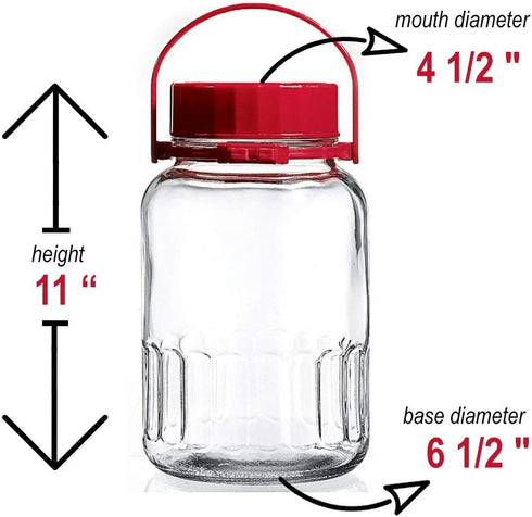 1 Gallon Glass Jar With Lid Wide Mouth Airtight Plastic Pour Spout Lids Bulk-Dry Food Storage Pickling Mason Jar