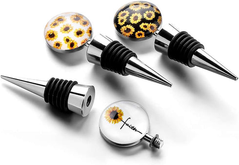 Soleebee 3 Pack Decorative Wine Stoppers, Art Glass Bottle Stoppers for Gifts, Bar, Holiday Party, Wedding (Sunflower)