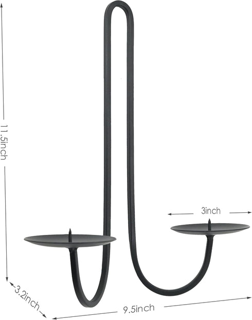 Double Armed Iron Candle Holders, Metal Wall Sconce Holder Set of 2, Black Modern Wall Candle Sconces for Living Room,