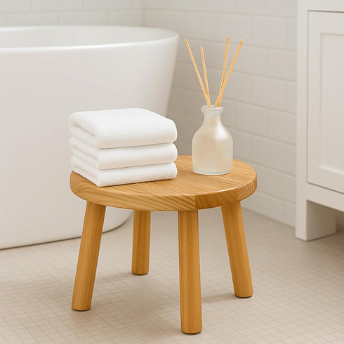 4-Leg Solid Wood Step Stool for Kids & Adults - Multi-Use Toddler Wooden Stool for Bathroom, Playroom, Living