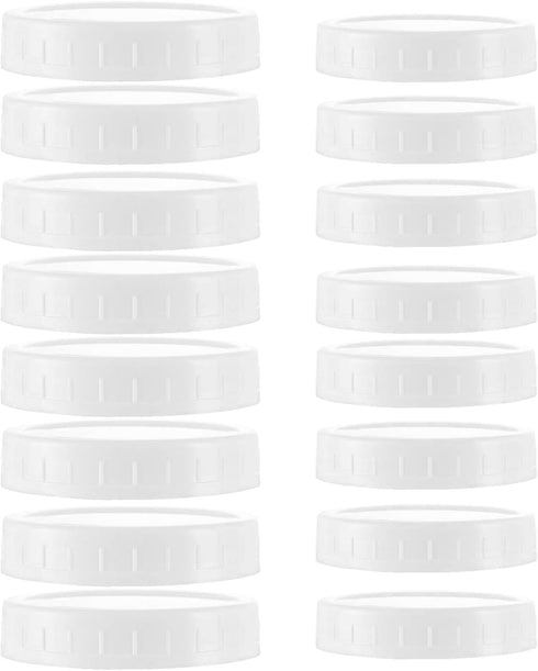 16Pcs Plastic Storage Caps for Mason Jars, 8 Regular Mouth Lids and 8 Wide Mouth Caps, White