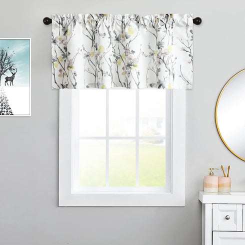 Leeva Floral Printed Valance Curtains, 52 x 18 Inches Light Filtering Decorative Drapery Rod Pocket Solid Treatment for Bedroom, Living Room, 1 Piece