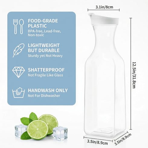 8 Pack 50 Oz YOUEON Plastic Water Carafe with Lid and Label, Clear Water Drink Containers, Juice Carafe Pitcher Bulk