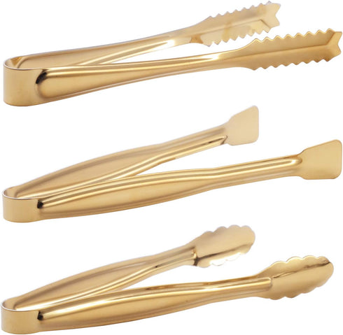 Gold Plated Mini Serving Tongs Set, 6-Inch Stainless Steel Appetizers Tongs, Set of 6