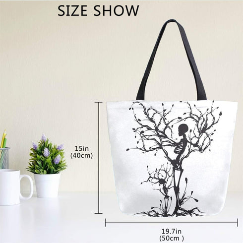 Naanle Skull Canvas Tote Bag, Large Women Casual Shoulder Handbag, Tree of Life Reusable Heavy Duty Cotton Bag