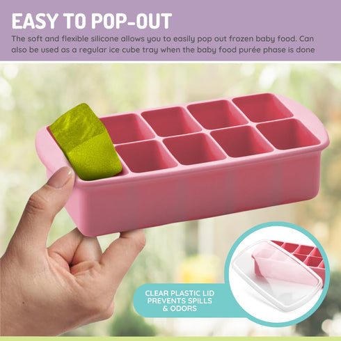 melii Silicone Baby Food Freezer Tray with Lid, 10-Cup 2oz Portion Tray for Freezing Breastmilk, Baby Food