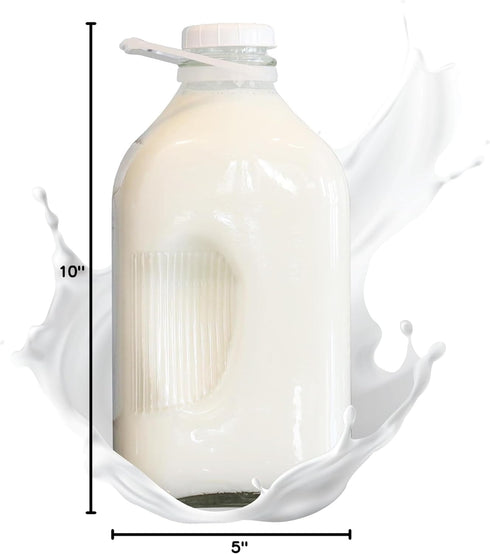 The Dairy Shoppe Heavy Glass Milk Bottle - Jug with Lid and Silicone Pour Spout - Clear Milk Container for Fridge (64