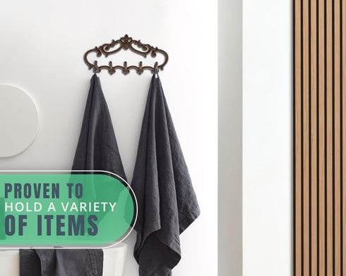 Cast Iron Wall Mounted Hanger, Vintage Design with 5 Hooks for Keys, Towels, Robes, 12.6x5.9, Brown