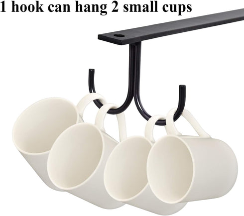 Mocoum Rustic Under Cabinet Mug Rack, 2 Pack Black Cup Holder with 8 Hooks for Mugs and Kitchen Utensils