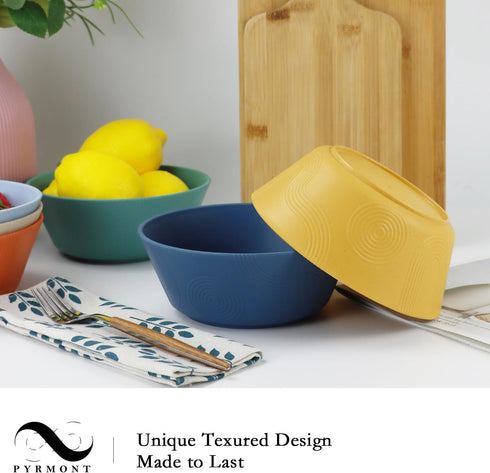 Cereal Bowls Set of 6, 36oz Wheat Straw Bowls with Unique Design, Microwave & Dishwasher Safe for Salad, Pasta, Soup