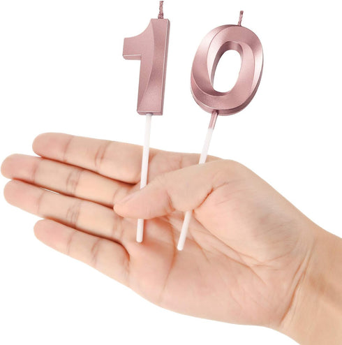 Birthday Candles Numeral Cake Topper Decoration for 10th Birthday Party Wedding Anniversary Celebration Supplies - Rose