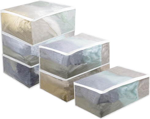 Set of 6 Large Clear Clothes Storage Bags, Thicken Organizer Bins for Blankets, Sheets, Quilts, and Folded Clothes