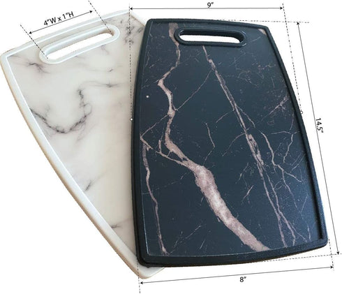 Lily's Home Kitchen Cutting Board Set (2-Piece) with Handles, Marble Finish, Non-Porous, Dishwasher Safe