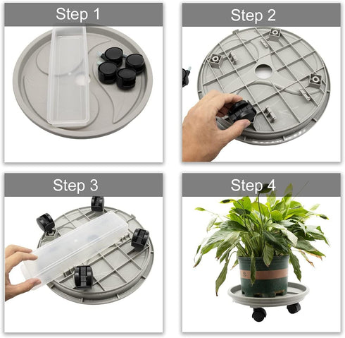 10 Inch 10.4" 110 Lbs, 2 Pack Plant Caddy with Wheels & Water Container, Round Plant Tray with Water Drawer, Rolling