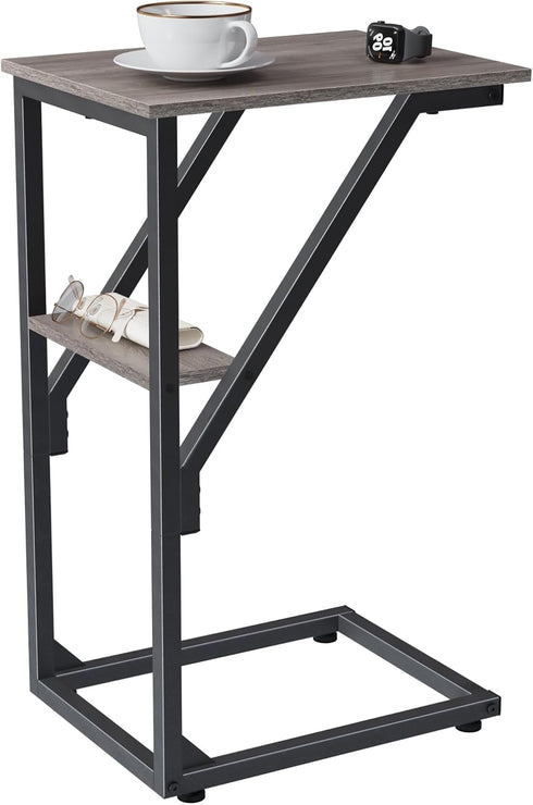 NEFROM C-Shaped End Table, Small Couch Side Table, Sofa TV Tray Table for