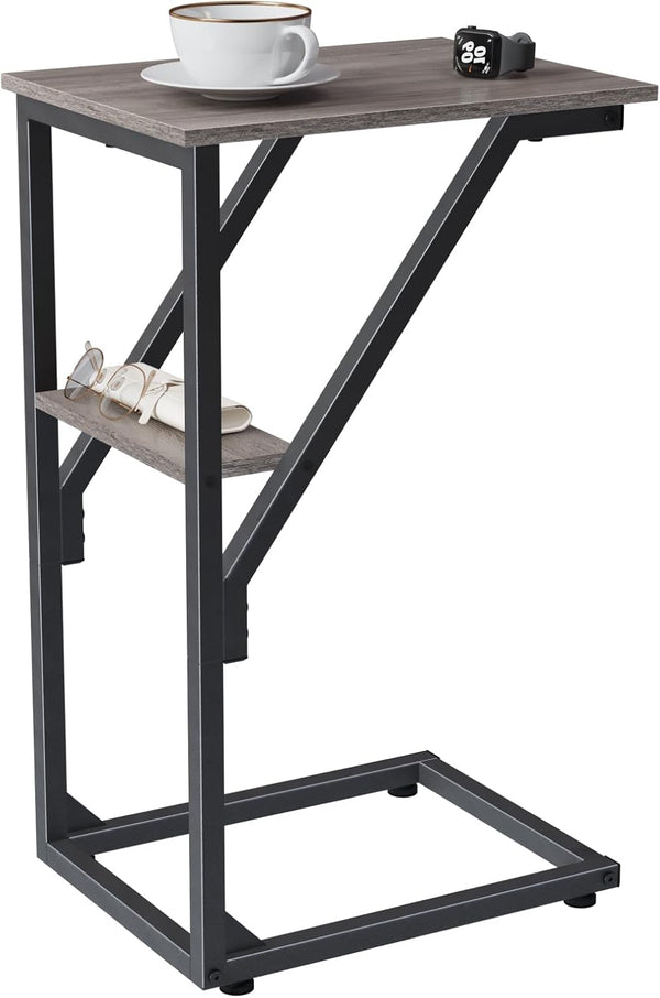 NEFROM C-Shaped End Table, Small Couch Side Table, Sofa TV Tray Table for