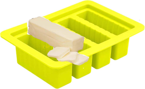 Butter Molds Large 4 Cavities Silicone Butter Mold - Pudding & Jello Shot Mold with Lid (Yellow)
