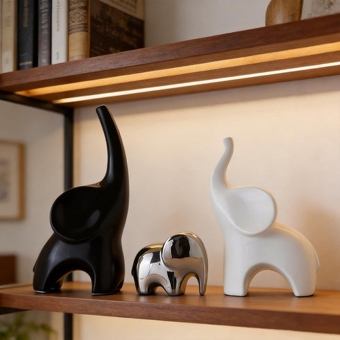 GZDDYUMYJX Set 3,Modern Elephant Statue of Ceramic Decor Statue,Good Luck Elephant,for Bookshelf Living Room Office