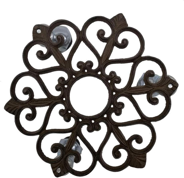 Comfy Hour 10" Heavy Duty Cast Iron Rolling Plant Stand, Heart Shaped