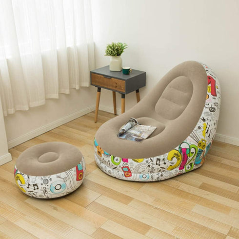 4-inch Bean Bag Chair, Foldable Flocking Inflatable Sofa, Outdoor Living Room Ultra Soft Lazy Sofa Couch Bean Bag Chair