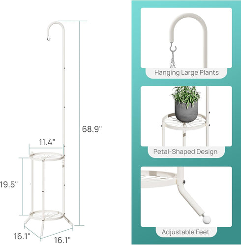 2-Tier 41" Hanging Plant Stand, Heavy Duty Metal Planter Rack - Space Saving Indoor/Outdoor Shelves with Hanging Space
