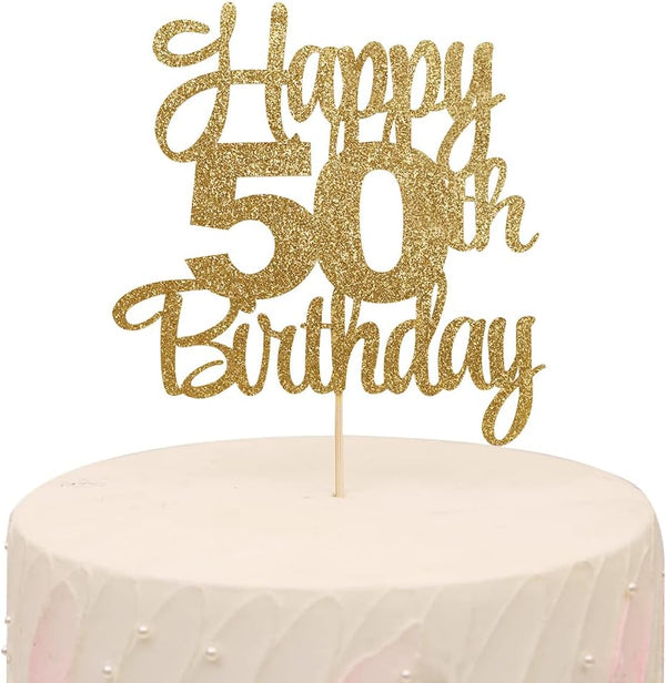 Happy 50th Birthday Cake Topper, 50th Birthday Decorations, 50 Cake Party Decor, 50 Anniversary Decor