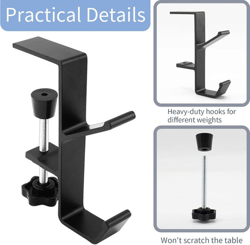 Desk Mount Bag Holder Hook, Clamp-On Backpack Hanger for Headphones, Reduces Desk Clutter (Black)