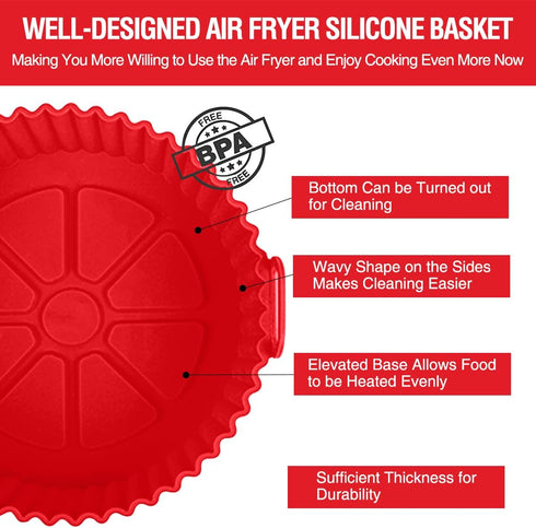 2 Pack Air Fryer Silicone Liners for 3 to 5 QT, Reusable Baking Tray Oven Accessories, Red+Blue