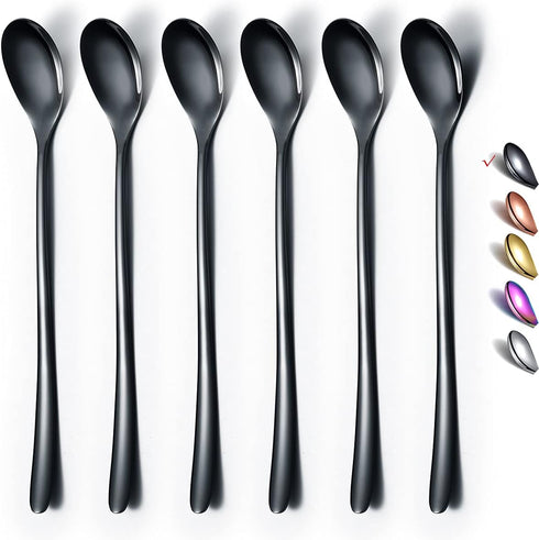 Black Long Handle Spoon, Coffee Stirrers, Premium Stainless Steel Ice Tea Spoons, Ice Cream Spoon, Cocktail Stirring