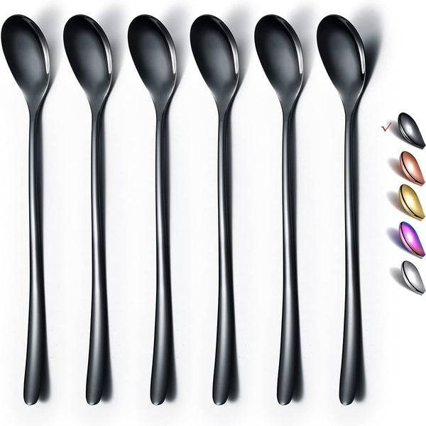 Black Long Handle Spoon, Coffee Stirrers, Premium Stainless Steel Ice Tea Spoons, Ice Cream Spoon, Cocktail Stirring