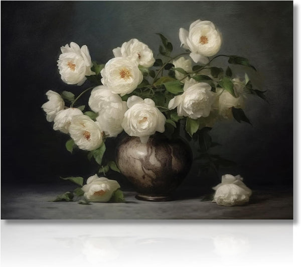 Dazzlewall Vintage White Flower Wall Decor Poster, Farmhouse Oil Painting Boho Rustic Poster for Bedroom Living Room