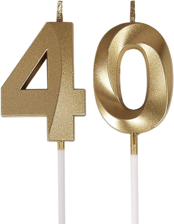 Bailym Gold Number 40 Birthday Candles - Cake Topper for 40th Birthday Decorations Party