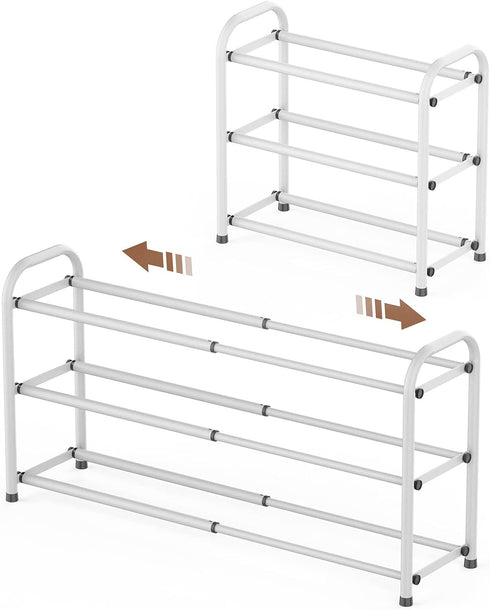 Gonfoam 3-Tier Expandable Shoe Rack,Adjustable Shoe Shelf Storage Organizer Heavy Duty Metal