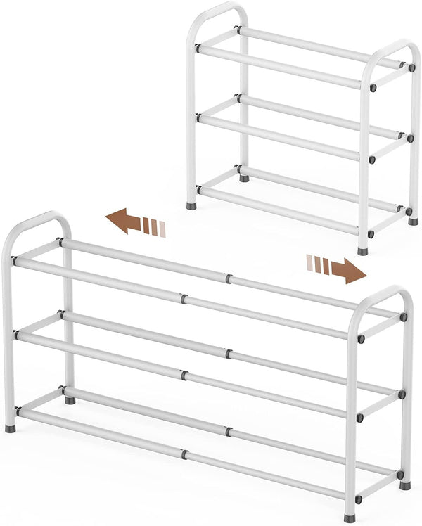 Gonfoam 3-Tier Expandable Shoe Rack,Adjustable Shoe Shelf Storage Organizer Heavy Duty Metal