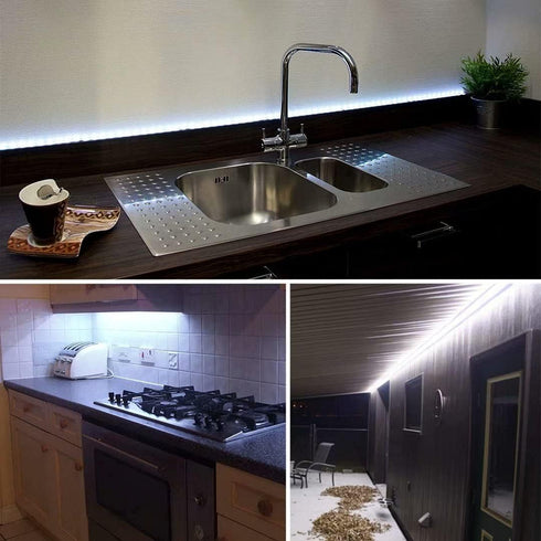 300 2835 6000K 12V 16.4ft/5m White LED Strip Lights, Waterproof cuttable SMD LED Tape, Flexible Ribbon, Kitchen Cabinet