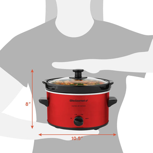 Elite Gourmet MST-275XR# Electric Oval Slow Cooker, 2 Quart, Metallic Red, Dishwasher Safe Glass Lid
