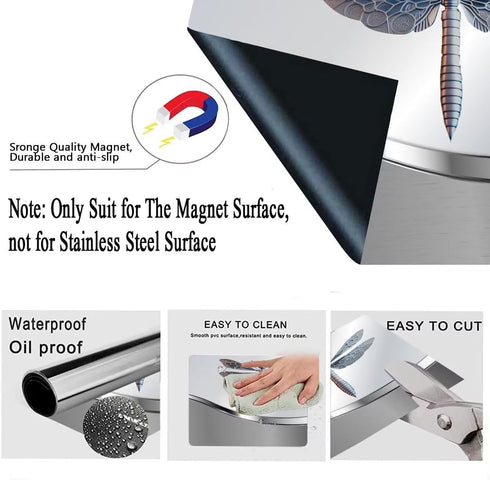 Dishwasher Magnet Cover Kitchen Decor, Silver Stainless Steel Dragonfly Pattern Vinyl Decal, 23 W x 26 H
