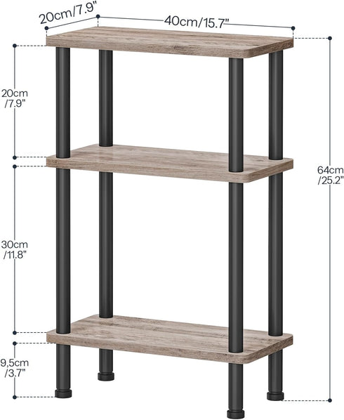 3-Tier BG246BZ01 HOOBRO Narrow Side Table, Slim End Table No Tools Needed, Twist-On Assembly, Skinny Nightstand Sofa